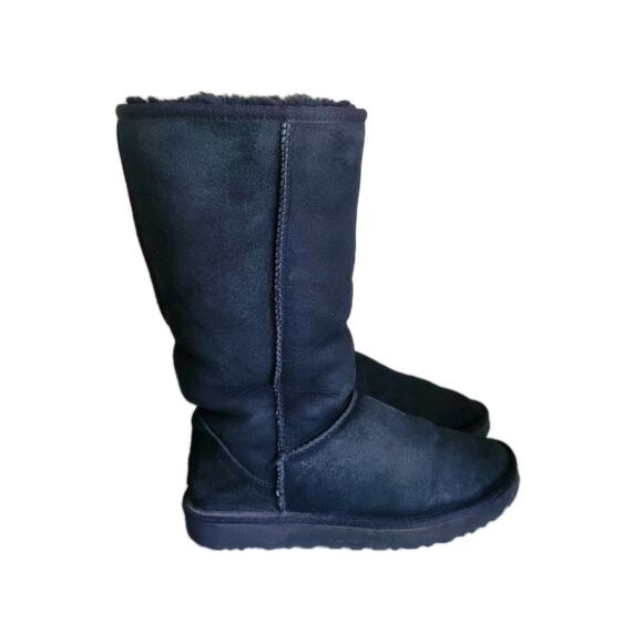 Ugg Classic Tall Boots Suede Leather Solid Black Pull On Size 7 - Picture 1 of 8
